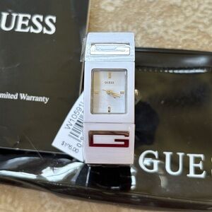 Brand New GUESS White & Silver Tone Watch Modern Square Analog Dial Y2K